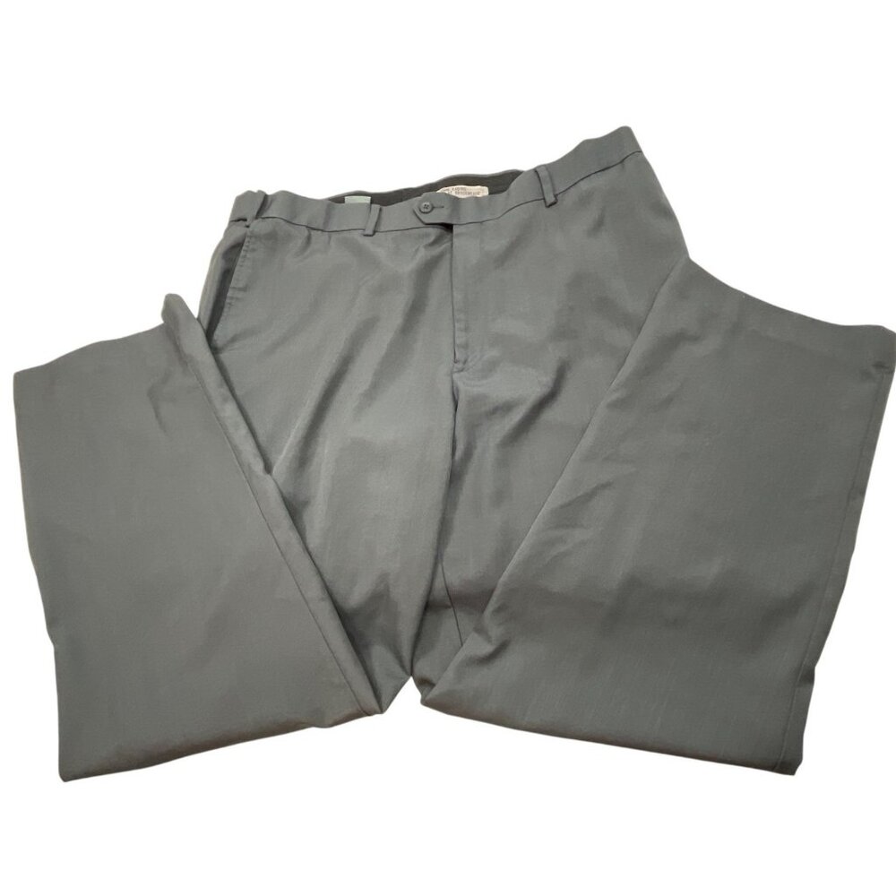 Savane Mens Gray Dress Pants 40x32 Flat Front Polyester Adjustable Waist 38a